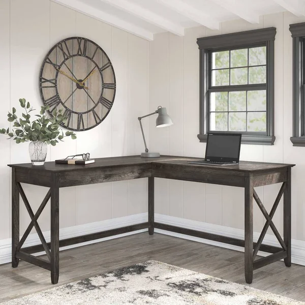 Bush Furniture Key West 60W L Shaped Desk - Reclaimed Pine