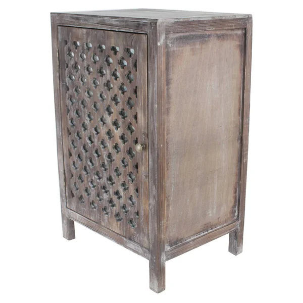 Decor Therapy Quatrefoil Distressed Gray Mirror Accent End Table
