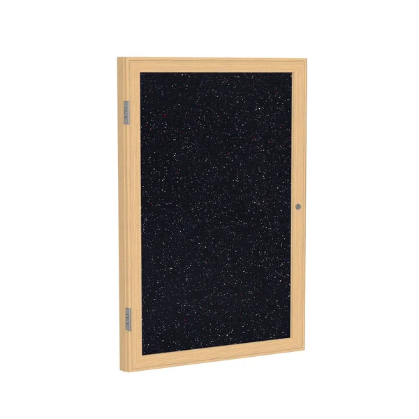 Ghent 36x22x30x22 1-Door Wood Frame Oak Finish Enclosed Recycled Rubber Bulletin Board - Confetti