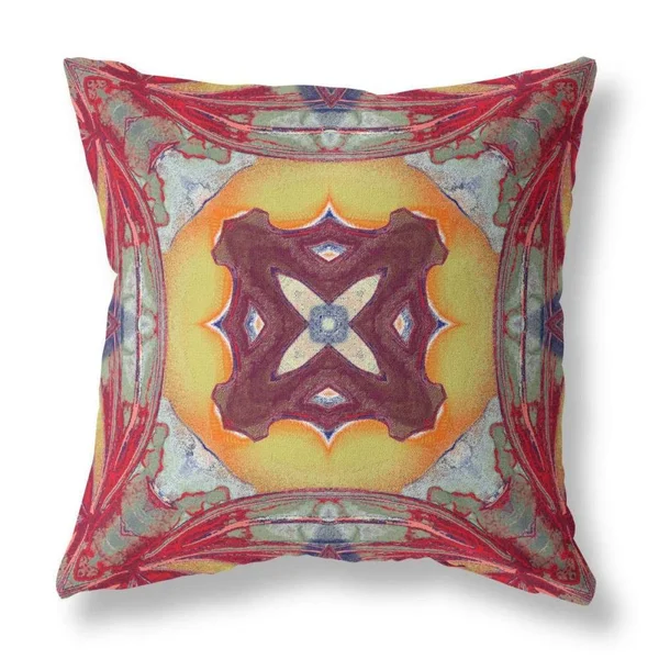 Pastel Floral Squares Suede Zippered Pillow W Insert Yellow Red Magenta Green 18