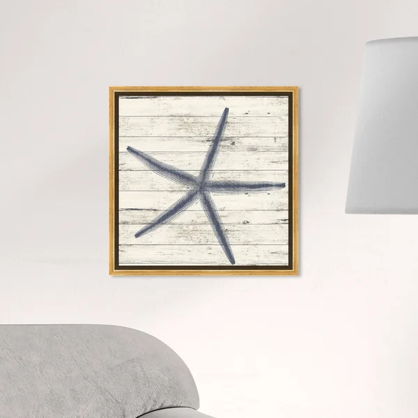 Oliver Gal 'Starfish Blue' Nautical and Coastal Wall Art Framed Canvas Print Marine Life - Blue - White - 16 x 16 - Gold