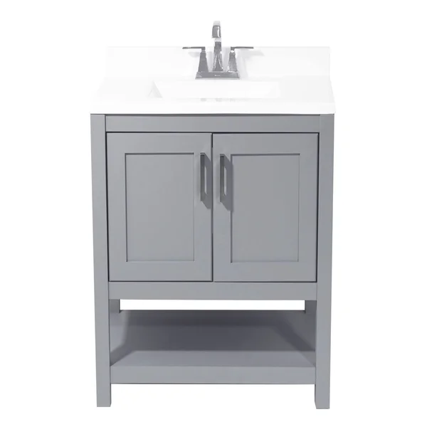 Tufino Bath Vanity with Cultured Marble or Quartz Stone Top (Color: White - Vanity Top: Quartz Galaxy White, Size: 25x22)
