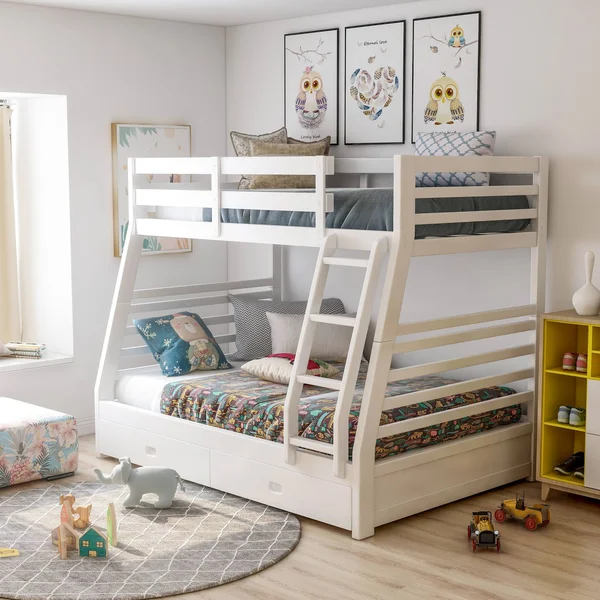 Furniture of America Cude Modern Twin/Full Solid Wood Bunk Bed Set - White
