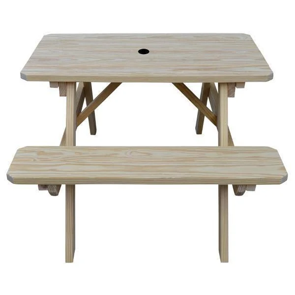 Yellow Pine Picnic Table with Attached Benches 5ft, Tractor Red Paint, Without Umbrella Hole