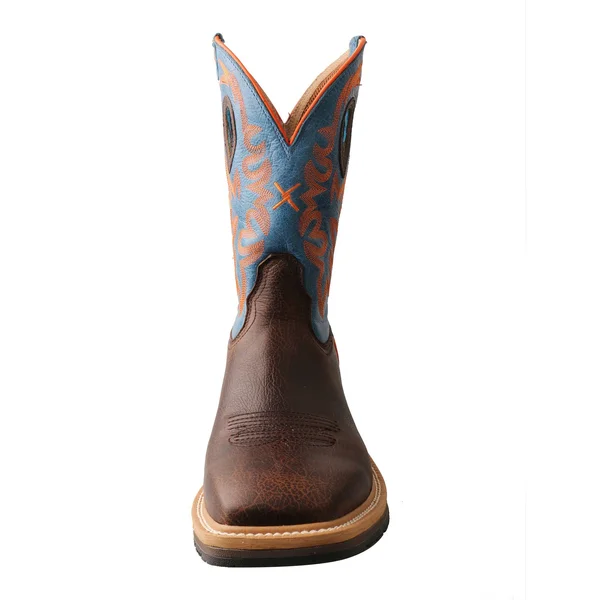 Twisted x Men's MCW0010 Cowboy Western Work Boot, Dark Brown/Sky Blue Leather
