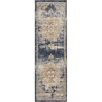 Landes Oriental Dark Blue/Beige Area Rug Three Posts Rug Size: Runner 2&2x22 x 6&7x22