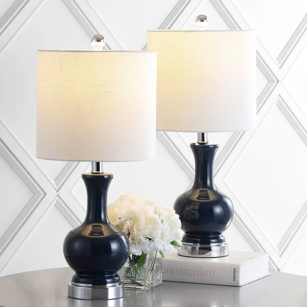 Jonathan Y Cox 22 in. Metal/Glass LED Table Lamp, Navy (Set of 2)