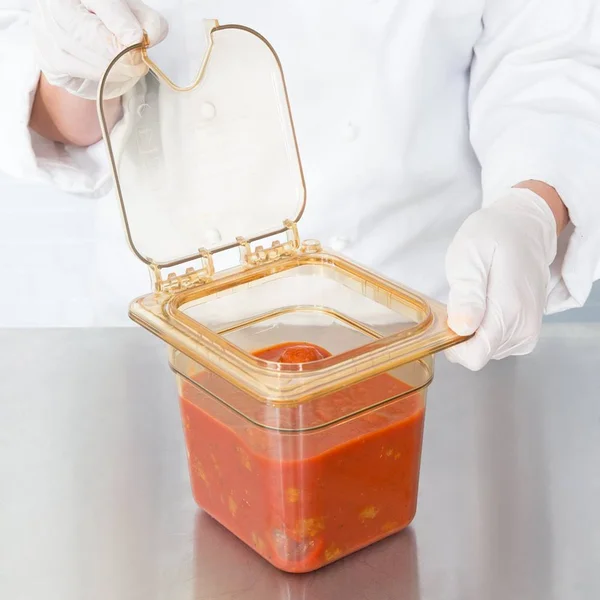 Carlisle 3088513 StorPlus 1/6 Size Amber High Heat Plastic Food Pan - 6x22 Deep