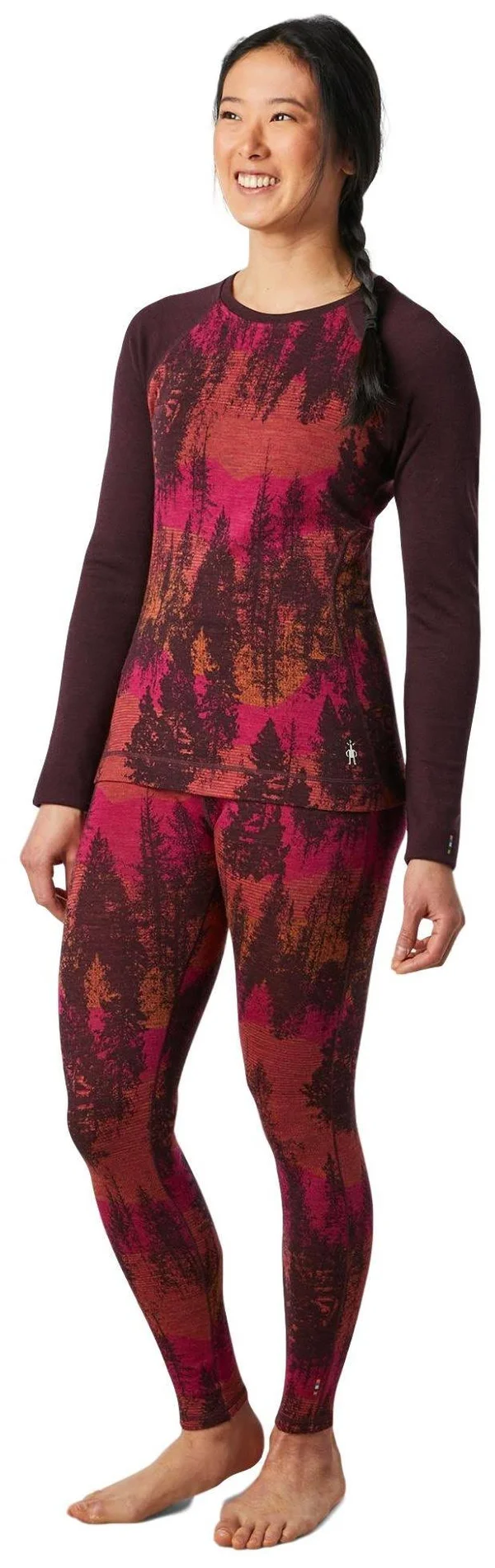 Smartwool Women's Merino 250 Baselayer Pattern Crew - Small - Woodsmoke Forest Scape