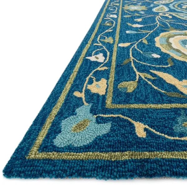 Alexander Home Valentina Hand-Hooked Floral Area Rug - Blue/Green 5& x 7&6x22