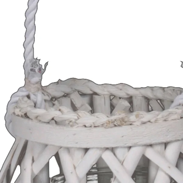 Benjara BM208701 Bellied Shaped Lattice Design Lantern with Glass Candle Holder White - Large