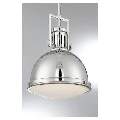Deane 1-Light Single Pendant Finish: Polished Nickel - Shade Color: White Opal Etched