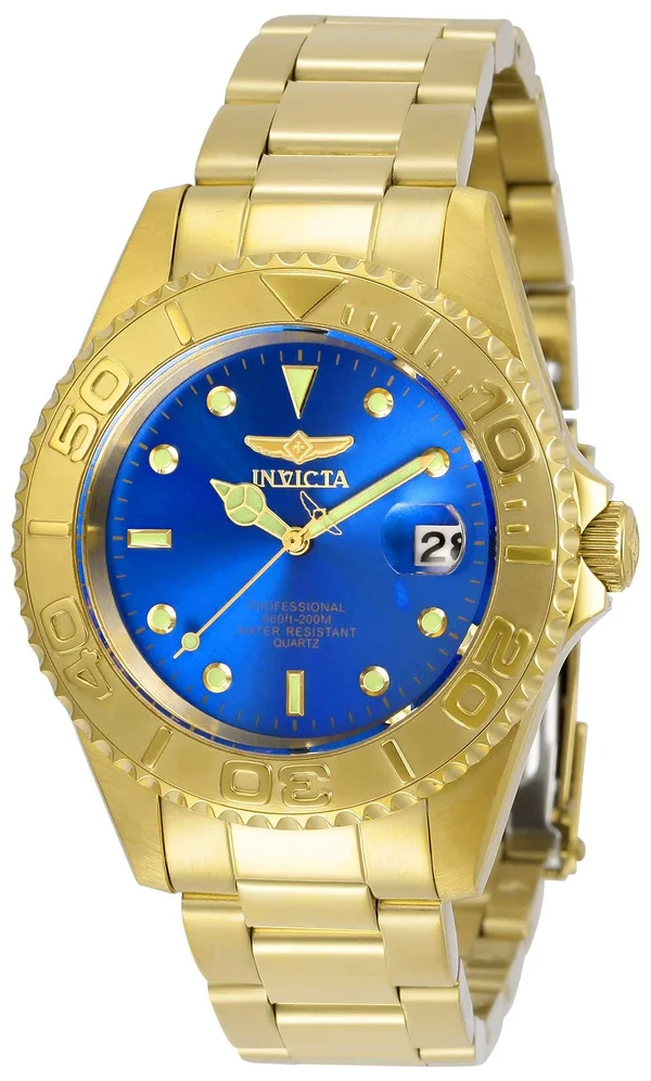 Invicta Men's Quartz Watch - Pro Diver Blue Dial Yellow Gold Steel - 29940
