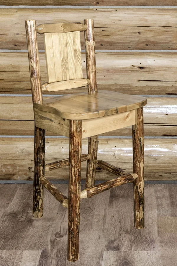 Montana Woodworks MWGCBSWNRLZBEAR Glacier Country Back Barstool with Laser Engraved Bear Design
