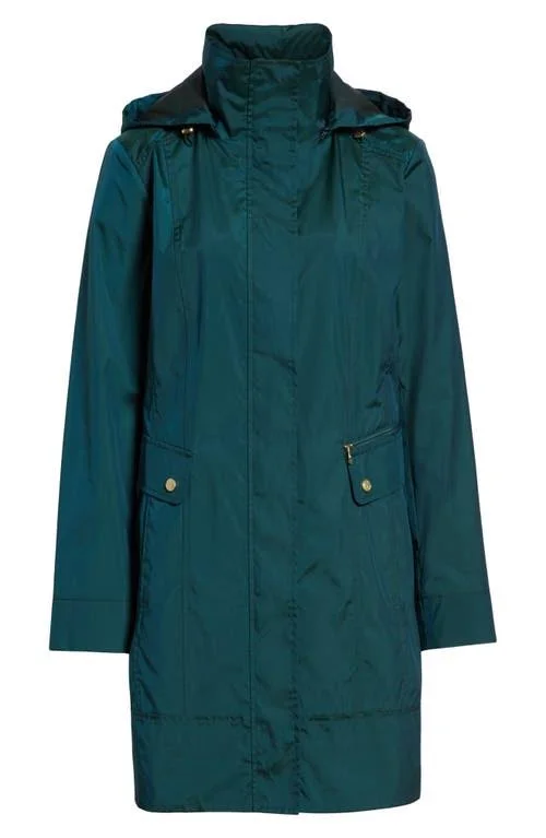 Cole Haan Packable Hooded Raincoat - Pine