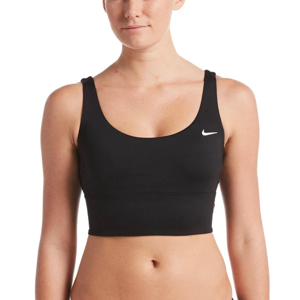 Nike Women's Essential Scoop Neck Swim Midkini Top - Black - L
