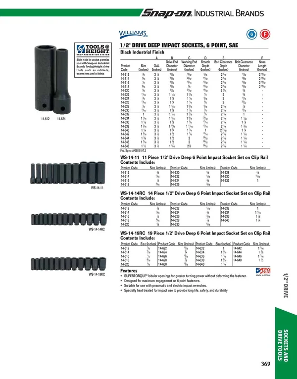 Williams WS-14-11 1/2 Drive Deep Impact Socket Set 6 Point, 11 Piece