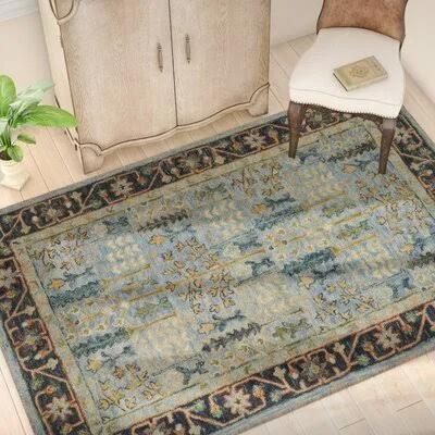Watertown Hand Hooked Wool Light Blue/Dark Blue Area Rug Astoria Grand Rug Size: Rectangle 3&6x22 x 5&6x22