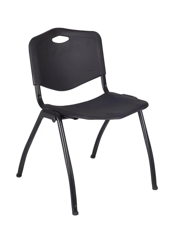 Regency TB48RNDMWBPBK47BK 48 in. Kee Round Breakroom Table - Mocha Walnut & Black & 4 M Stack Chairs - Black