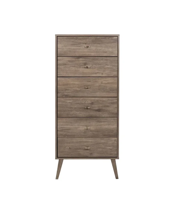 Prepac Milo Mid Century 6-Drawer White Modern Tall Chest