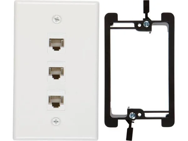 Buyer&s Point 3 Port Cat6 Wall PLATE, Female-Female with Single Gang Low Voltage Mounting Bracket Device Pack of 5 White 3 Port