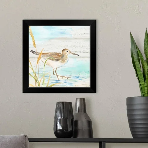 Sandpiper Beach I, Black Framed Wall Art, 16x16, Great Big Canvas