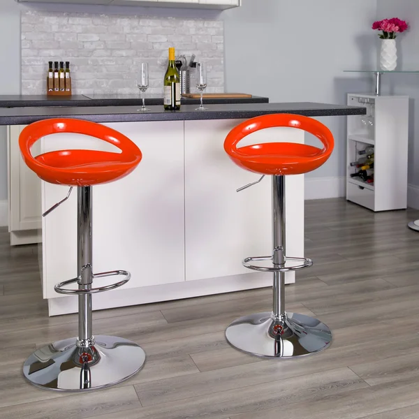 Fu0026F Furniture Group 38.75x22 Orange Adjustable Height Barstool with Rounded Cutout Back