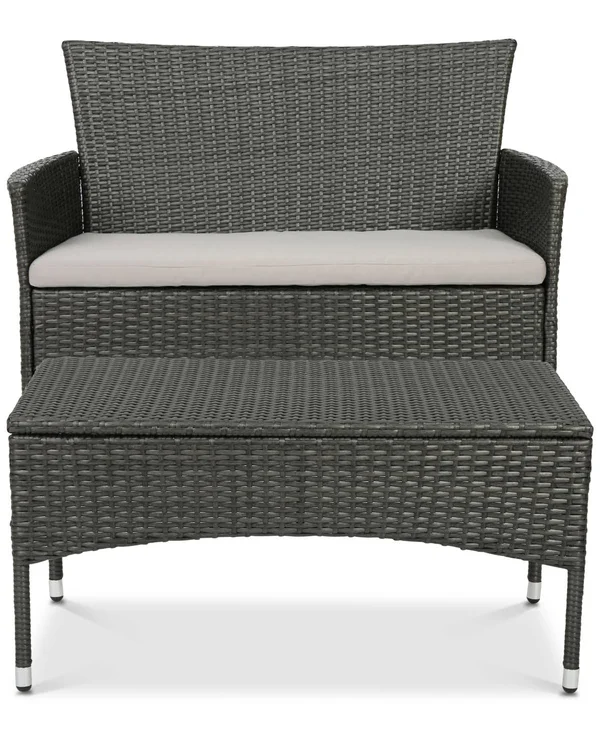 Hawawa Outdoor Wicker Chat Set with CUSHION - Grey, Silver Grey
