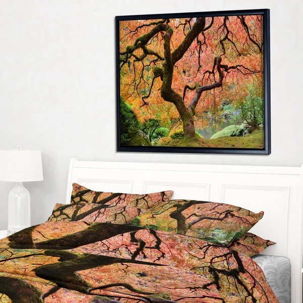 Designart - Autumn Maple Tree - Landscape Photography Canvas Print - Red 40 in. Wide x 30 in. High
