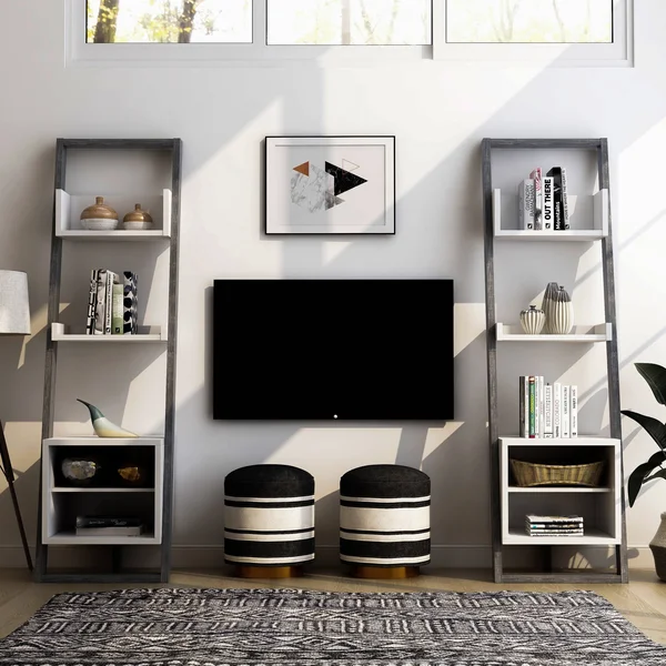 Furniture of America Isabelle Mid-Century Modern 5-Shelf Media Pier (Set of 2) - Natural