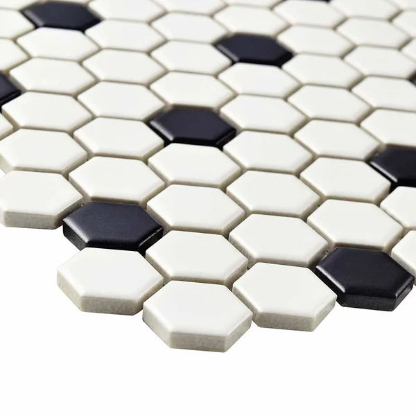 SomerTile Victorian Hex Porcelain Floor and Wall Tile, Matte White/Black Dot - 10 pack