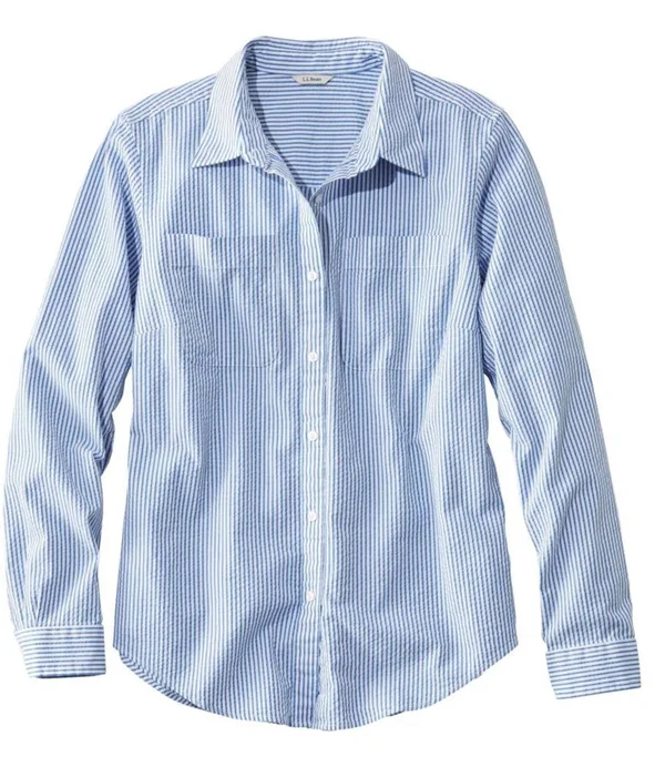 Women's Vacationland Seersucker Shirt - Long-Sleeve Blue Small, L.L.Bean