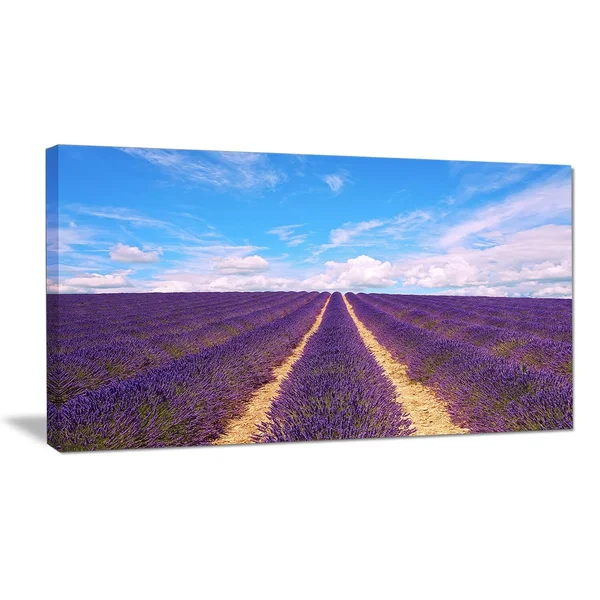 Design Art Blooming Lavender Flower Field - Oversized Landscape Wall Art Print - Blue, 60 in. Wide x 28 in. High