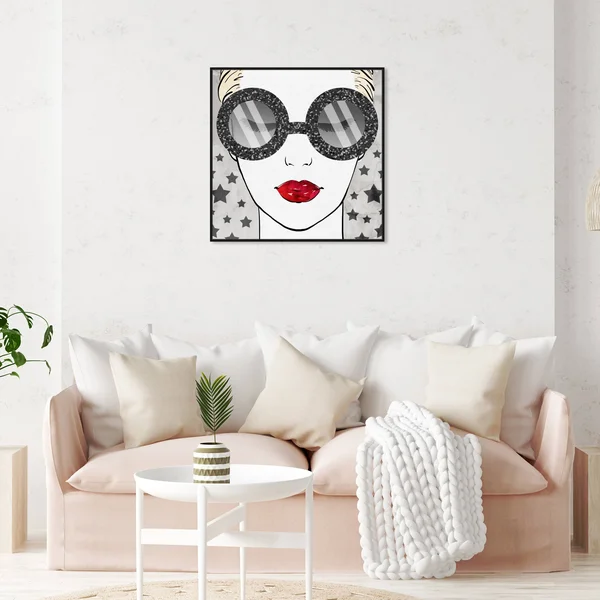 Oliver Gal 'Sequins Shades and Stars' Fashion and Glam Wall Art Framed Canvas Print Accessories - White - Red - 30 x 30 - Black