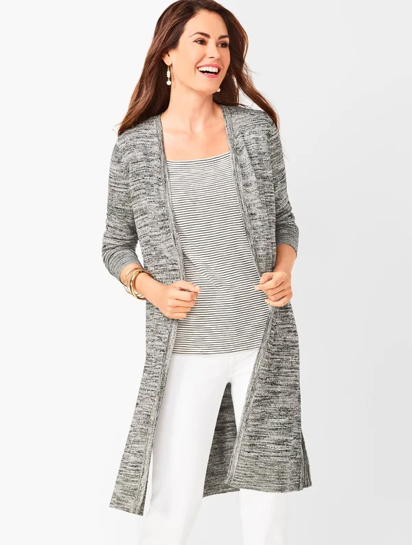 Lightweight Duster Cardigans - Marled - Salt and Pepper - XS Talbots