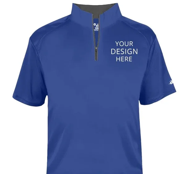 Custom Printed Badger Sports Men's Adult B-Core Short Sleeve 1/4 Zip Pullover, Size: L, Royal/Graphite