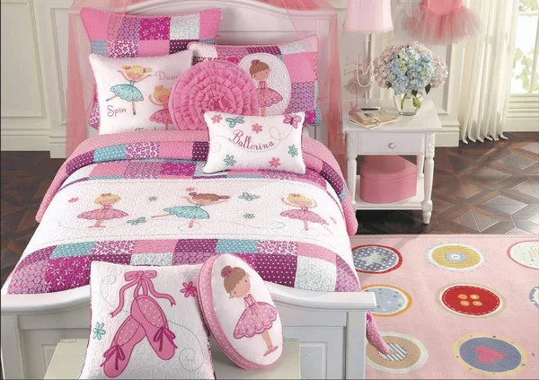 Cozy Line Ballerina Pink Girls Reversible Cotton Quilt Set with Decorative Pillows (Twin)