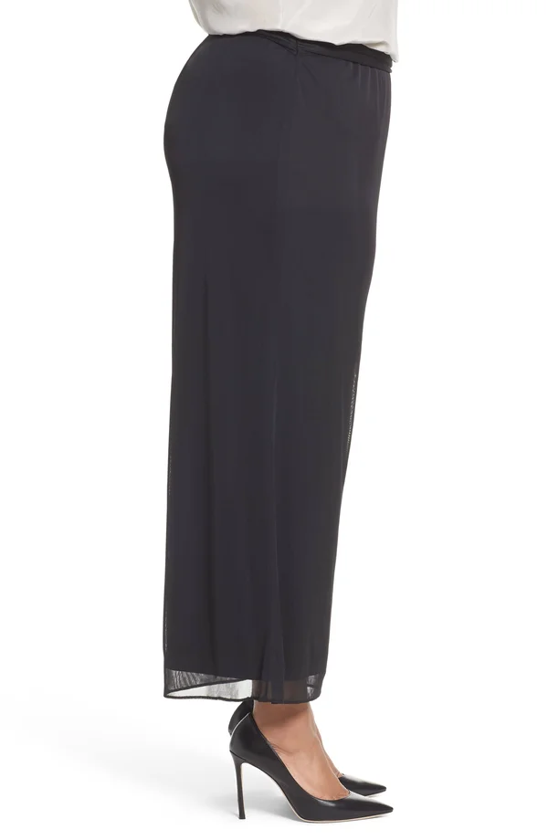 Alex Evenings Plus Size Mesh Waist-Tie Pants - Black