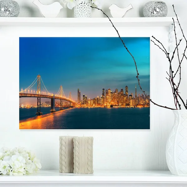 San Francisco Skyline at Night - Cityscape Canvas Print - 20 in. Wide x 12 in. High