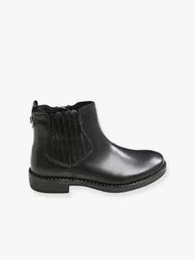 Leather Boots with Elastic, for Girls Black