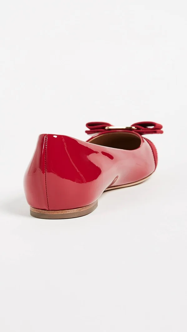 Salvatore Ferragamo Varina Patent Bow Ballet Flats - Rosso (Red)