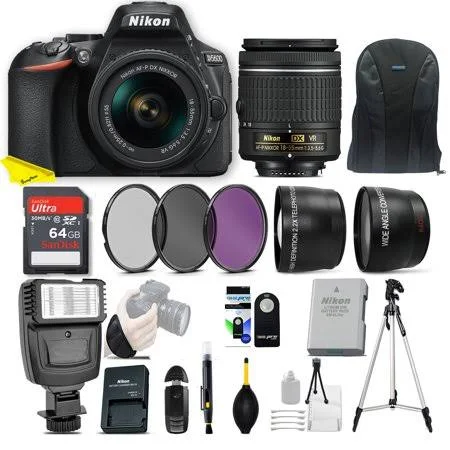 Nikon D5600 Dslr Camera + 18-55mm VR + Filters + 64GB Saving Kit - Black