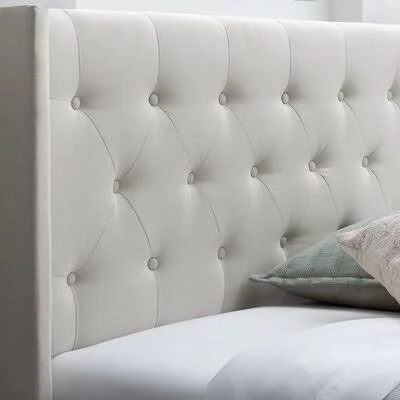 Aldo Upholstered Wingback Headboard Mistana Size: Twin, Color: Cream
