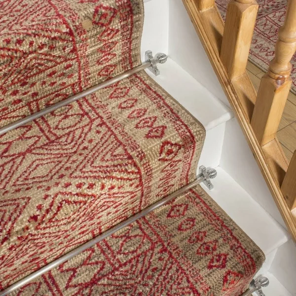 runrug USA Afrikans Taupe - Red Stair Carpet Runner Length: 23 Foo