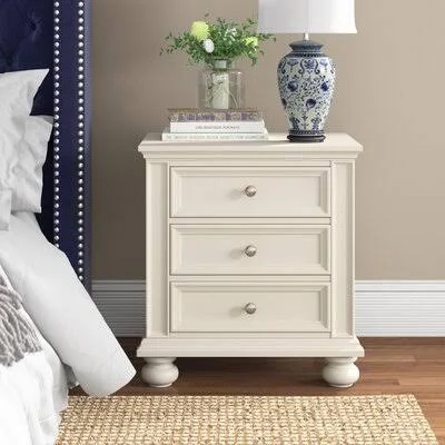 Lon 3 - Drawer Nightstand Three Posts Color: White