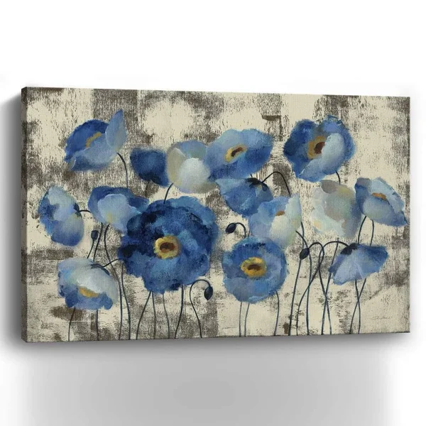 Aquamarine Floral Canvas Giclee Blue 4& x 32x22, Polyester