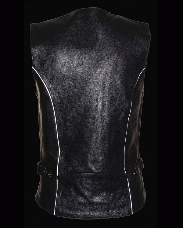 Milwaukee Leather Womens Leather Vest Reflective Tribal Design, Piping, Black