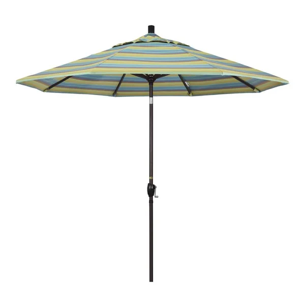 California Umbrella 9& Pacific Trail Series Patio Umbrella with Bronze Aluminum Pole Aluminum Ribs Push Button Tilt Crank Lift w