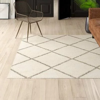 Duhon Geometric Ivory/Gray Area Rug Mercury Row Rug Size: Rectangle 11& x 15& - Pile Height: Ultra Plush 1.81x22
