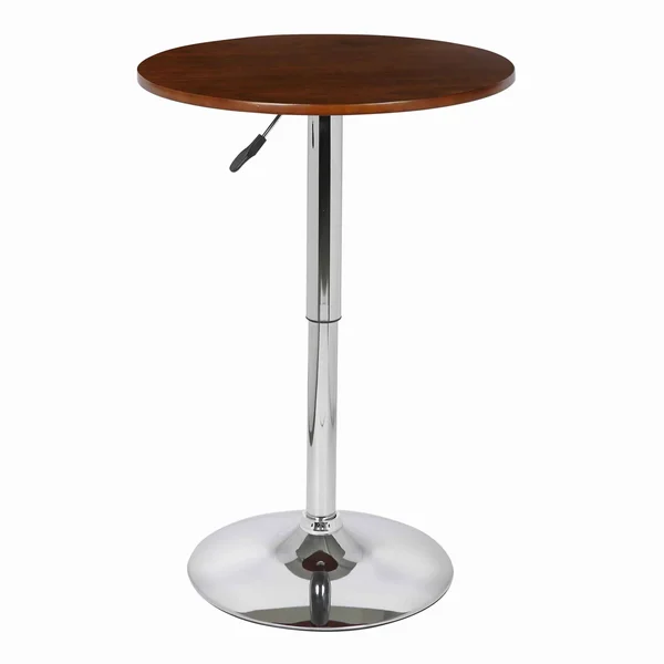 Benjara Adjustable Wooden Round Top Pub Table with Hydraulic, Brown and Silver